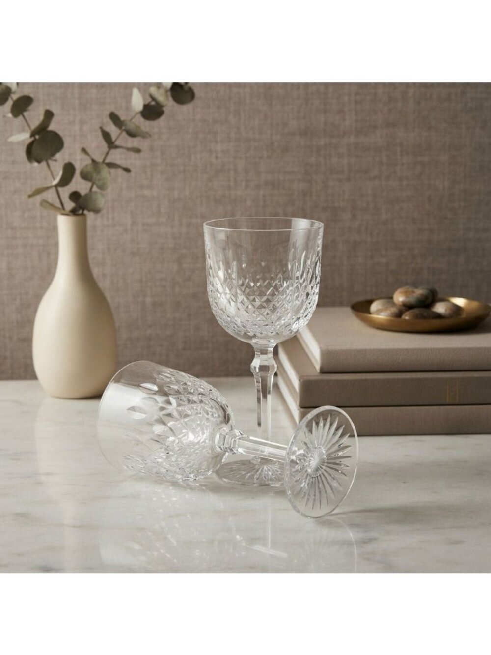 Vintage Josair German Cut Crystal Wine Glasses Set of 2 Lead Crystal Stemware
